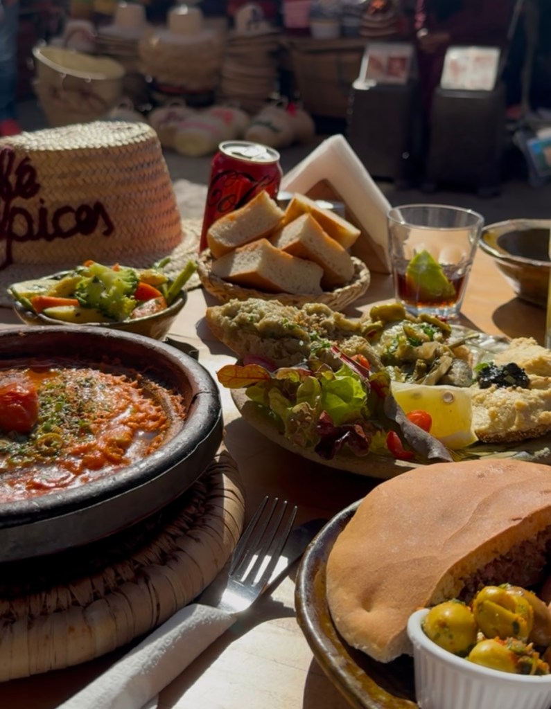 Morrocan food at café des épices in the Medina of Marrakech.