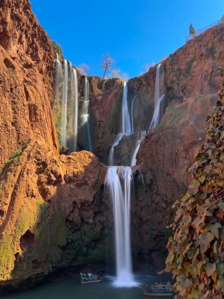 Front view of the beautiful Ouzoud Falls in Morocco. 